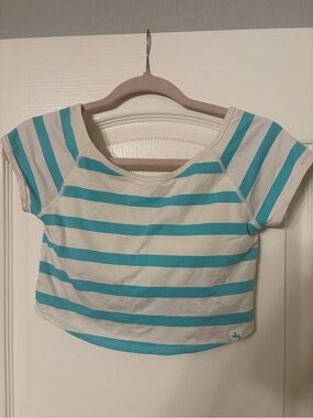 JoyLab Aqua & White Striped Short Sleeve Crop Tee
